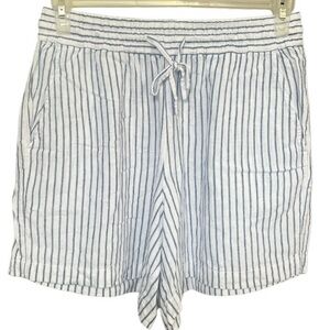 CASA CABANA- DRAWSTRING LINEN BLEND Striped White and Blue Shorts